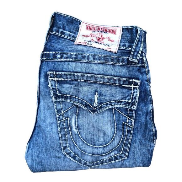 Vintage True Religion Jeans Size 30 SLIM BIG T Blue - Picture 1 of 10